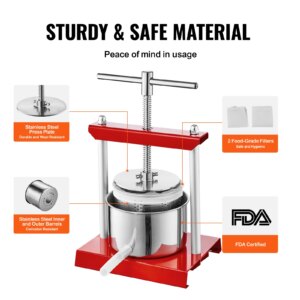 VEVOR 2L 3L 3.36L Manual Fruit Press Stainless Steel Household Manual Squeezer Cider Vegetables Juice Extractor for Home Kitchen - Image 4