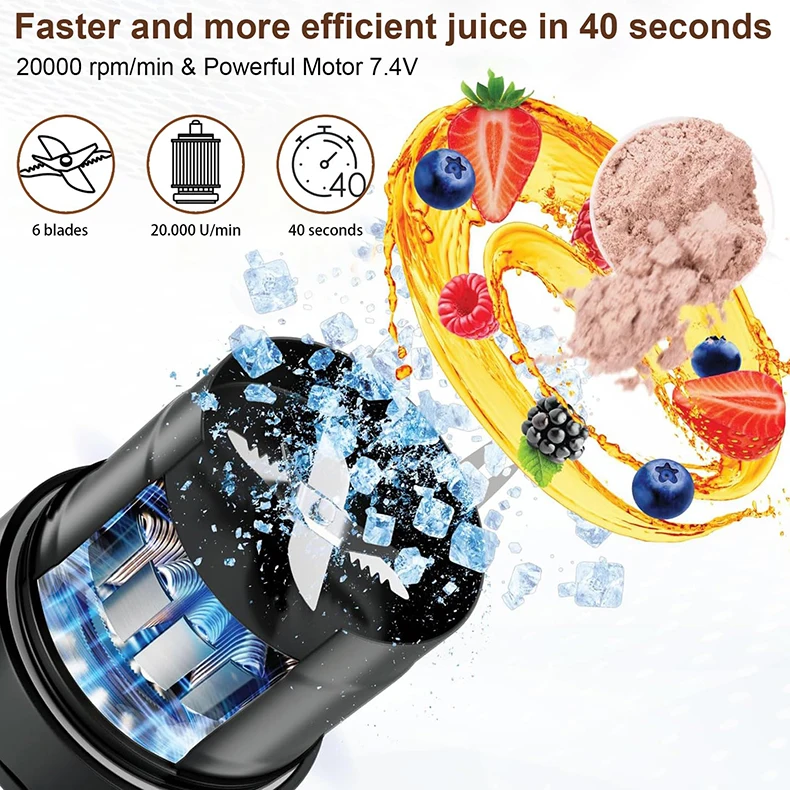 Portable Fruit Juicer 6 sharp Blades Rechargeable Personal Multifunctional Handheld Mini Blender Cup for Shakes and Smoothies Portable Fruit Juicer 6 sharp Blades Rechargeable Personal Multifunctional Handheld Mini Blender Cup for Shakes and Smoothies