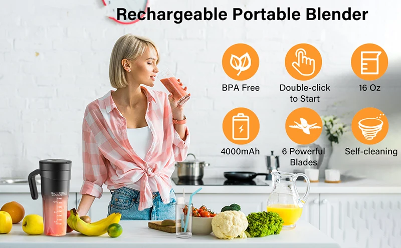 Portable Fruit Juicer 6 sharp Blades Rechargeable Personal Multifunctional Handheld Mini Blender Cup for Shakes and Smoothies Portable Fruit Juicer 6 sharp Blades Rechargeable Personal Multifunctional Handheld Mini Blender Cup for Shakes and Smoothies