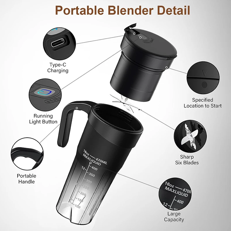 Portable Fruit Juicer 6 sharp Blades Rechargeable Personal Multifunctional Handheld Mini Blender Cup for Shakes and Smoothies Portable Fruit Juicer 6 sharp Blades Rechargeable Personal Multifunctional Handheld Mini Blender Cup for Shakes and Smoothies