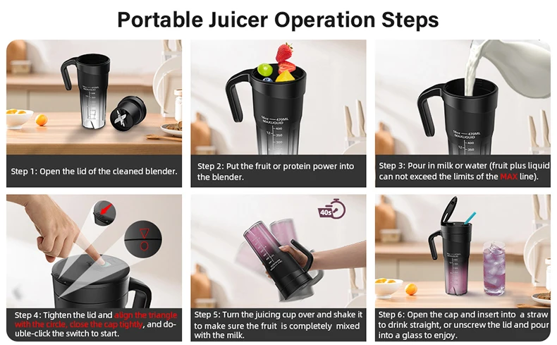 Portable Fruit Juicer 6 sharp Blades Rechargeable Personal Multifunctional Handheld Mini Blender Cup for Shakes and Smoothies Portable Fruit Juicer 6 sharp Blades Rechargeable Personal Multifunctional Handheld Mini Blender Cup for Shakes and Smoothies