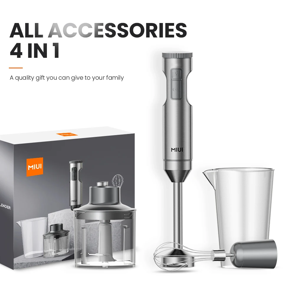 MIUI Hand Immersion Blender 1000W Powerful 4-in-1 Stainless Steel Stick Food Mixer 700ml Mixing Beaker 500ml Processor Whisk
