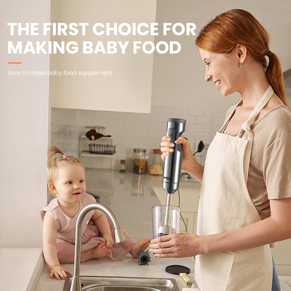 MIUI Hand Immersion Blender 1000W Powerful 4-in-1 Stainless Steel Stick Food Mixer 700ml Mixing Beaker 500ml Processor Whisk