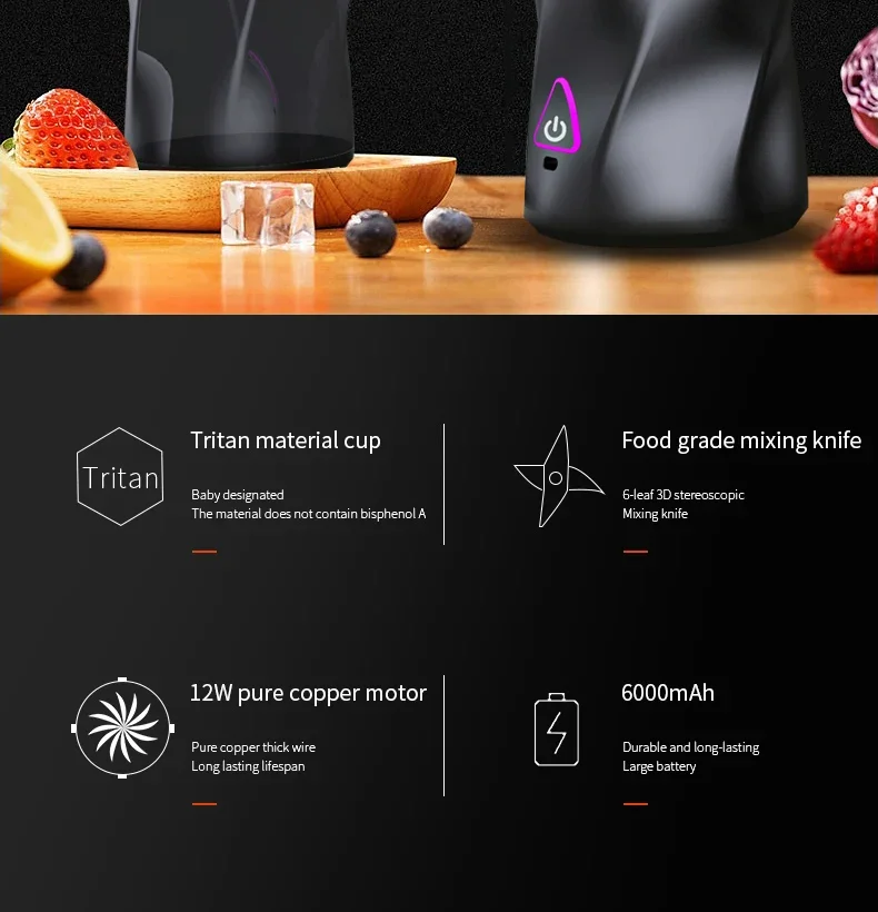 700ml Portable Blender for Shakes and Smoothies Personal Size BPA Free Rechargeable Juicer Cup 360W Powerful Blend for Kitchen