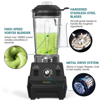 BioloMix 1800W  Mini Pro Professional-Grade Smoothie Blender, 1.8L Container, Black/RED, Self-Cleaning - Image 4