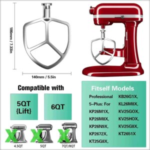 For Kitchenaid 6 Quart Mixer Aid Attachment Parts AccessoriesStand Mixer Wire Whip& Dough Hook&Mixer Aid Paddle - Image 2