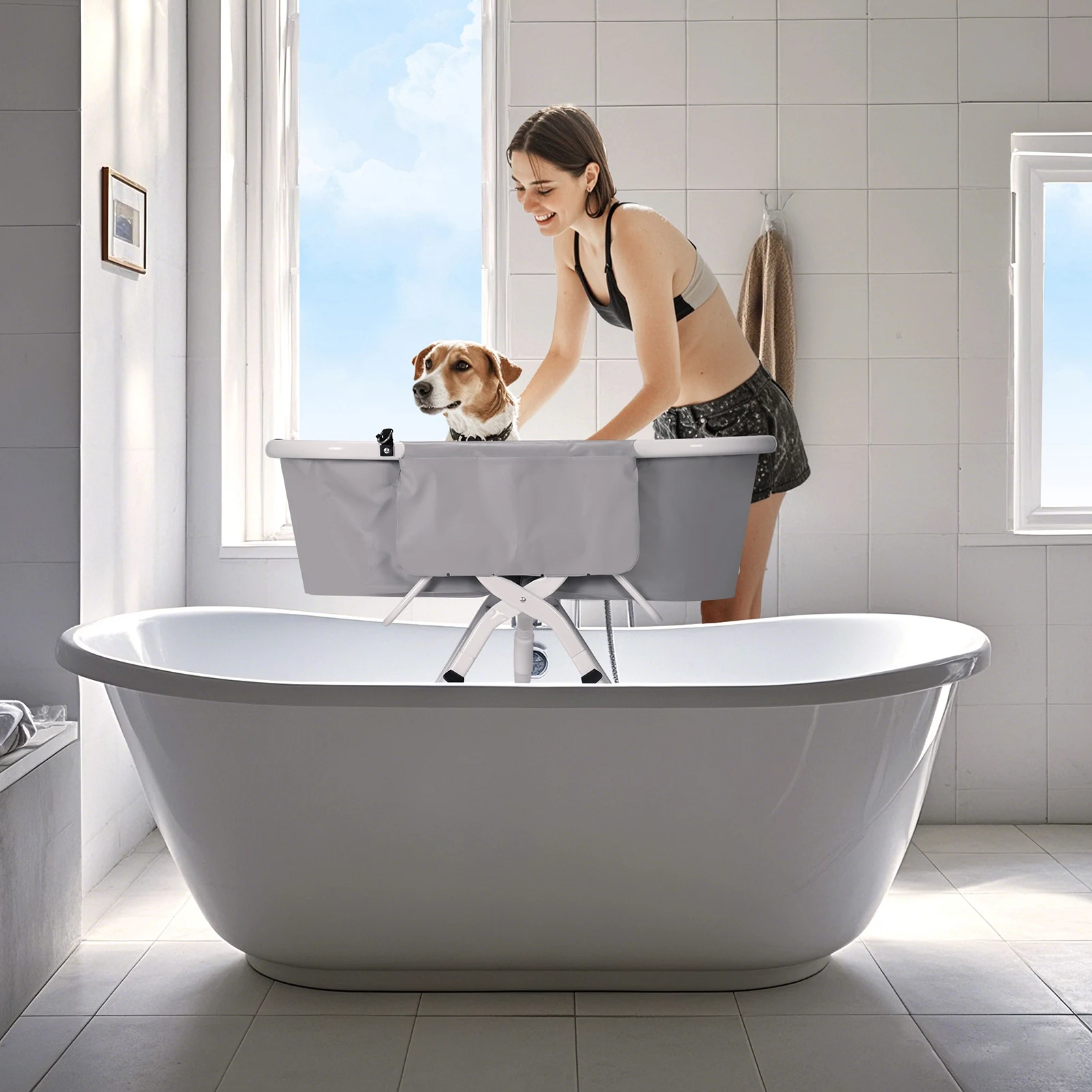 Household Foldable Dog and Cat Bath Basin Adjustable Height Pet Bath Tub Available Indoors and Outdoors Portable Dog Bath