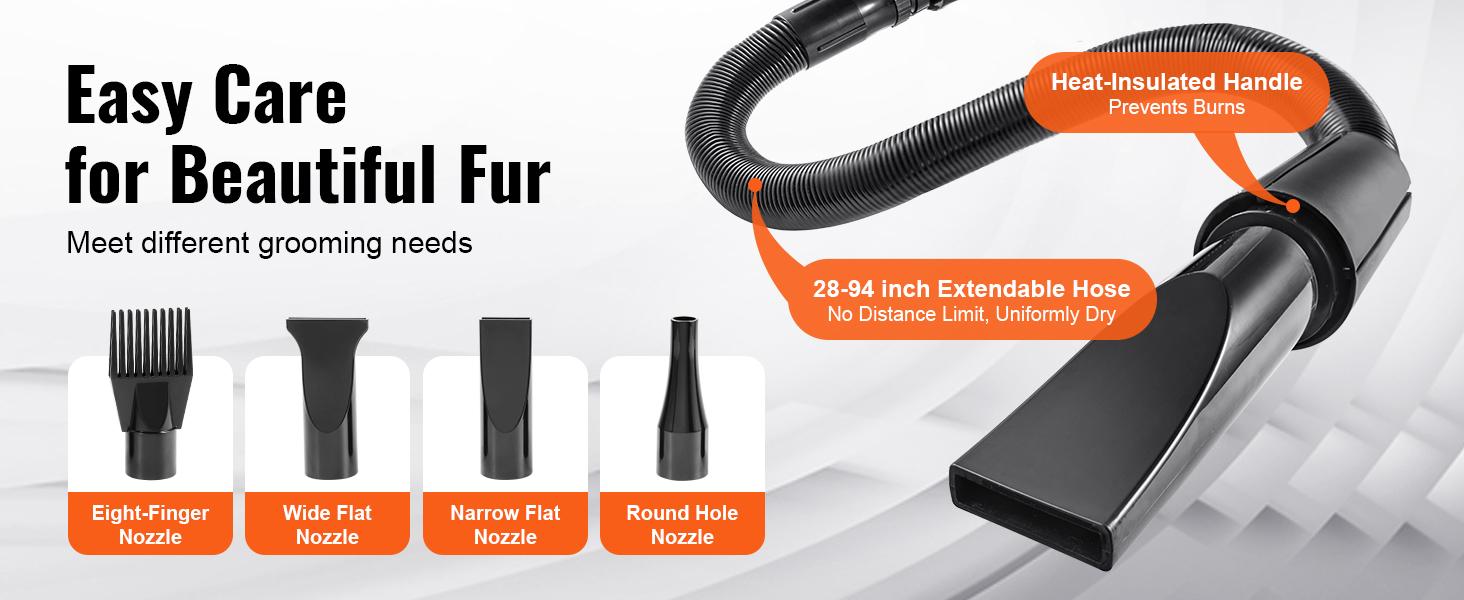 VEVOR 2000W/2.7HP Dog Blow Dryer Adjustable Speed Temperature Control with 4 Nozzles and Extendable Hose for Pet Hair Grooming