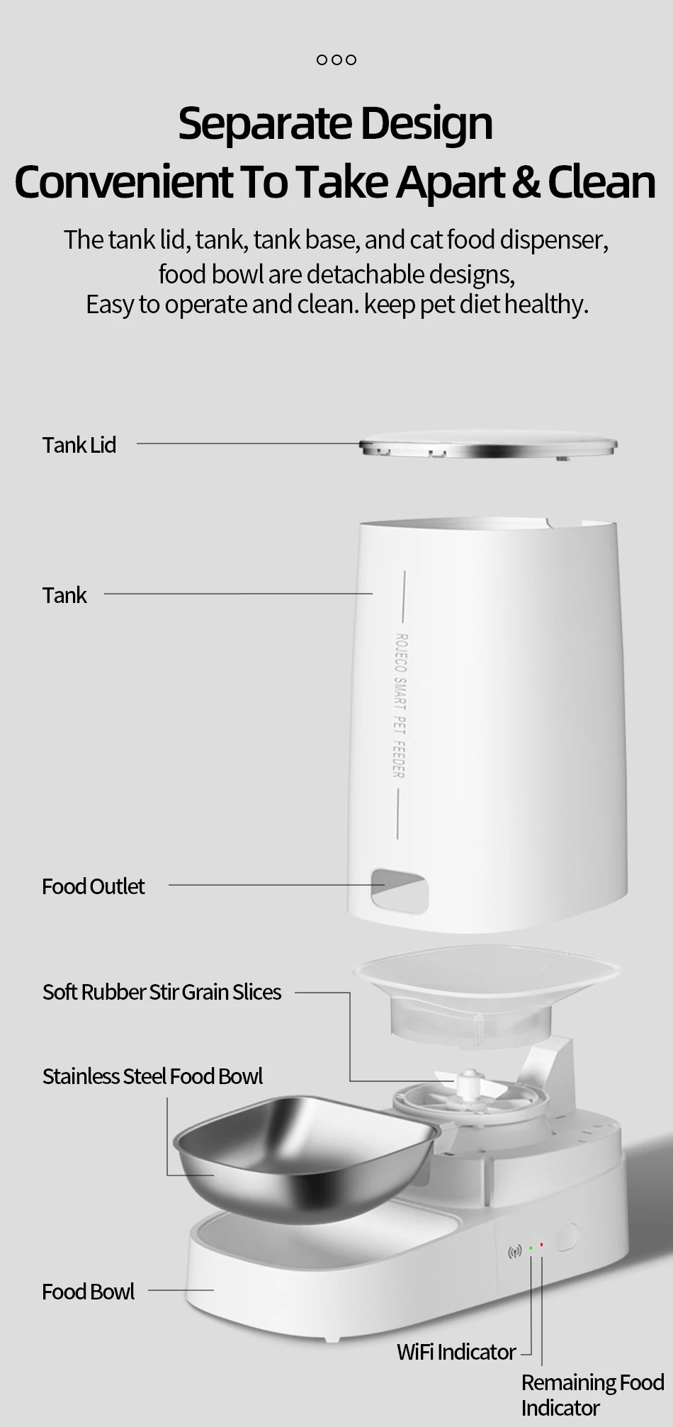 ROJECO Automatic Cat Feeder Pet Smart WiFi Cat Food Kibble Dispenser Remote Control Auto Feeder For Cat Dog Dry Food Accessories ROJECO Automatic Cat Feeder Pet Smart WiFi Cat Food Kibble Dispenser Remote Control Auto Feeder For Cat Dog Dry Food Accessories