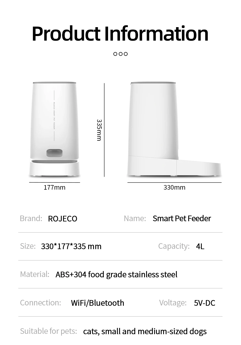 ROJECO Automatic Cat Feeder Pet Smart WiFi Cat Food Kibble Dispenser Remote Control Auto Feeder For Cat Dog Dry Food Accessories ROJECO Automatic Cat Feeder Pet Smart WiFi Cat Food Kibble Dispenser Remote Control Auto Feeder For Cat Dog Dry Food Accessories