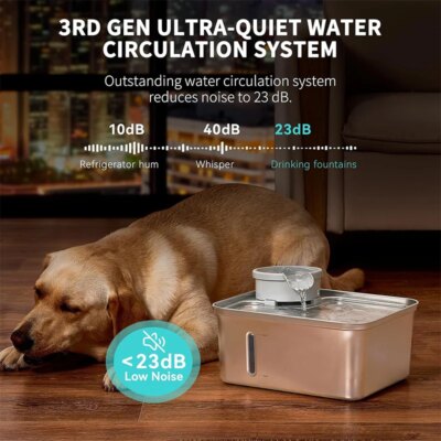 8L pet water fountain stainless steel automatic filter pet dispenser with LED light silent pump fountain for cat and dog drinkin - Image 2