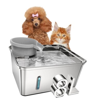 8L pet water fountain stainless steel automatic filter pet dispenser with LED light silent pump fountain for cat and dog drinkin