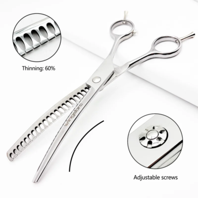 Dog Grooming Scissors Japan Stainless 7" Professional Pet Scissors Curved Chunker Scissors for Groomer Bend Down Thinning Shears - Image 4