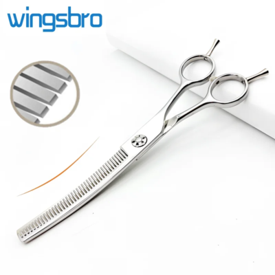 Dog Grooming Scissors Japan Stainless 7" Professional Pet Scissors Curved Chunker Scissors for Groomer Bend Down Thinning Shears - Image 3