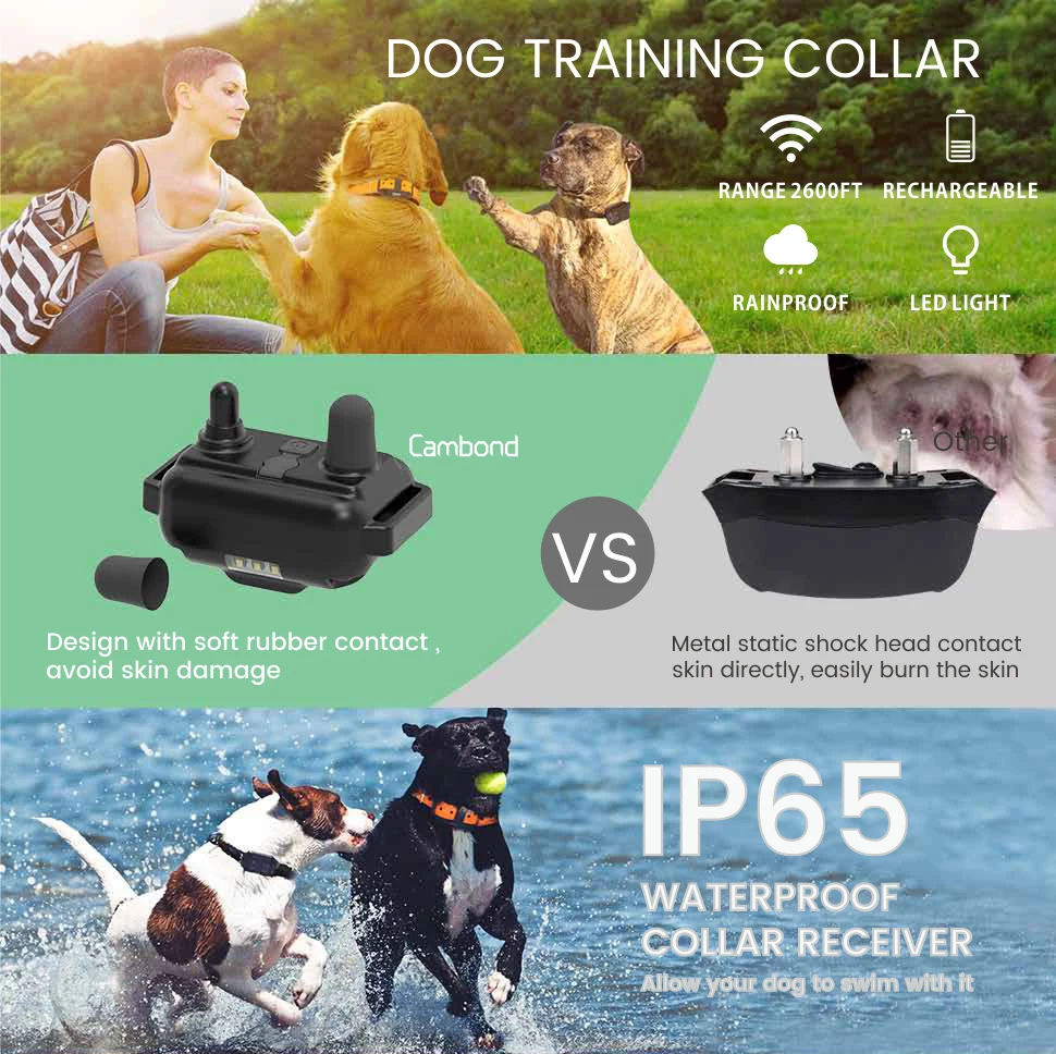 Electric Dog Training Collar Waterproof Dog Bark Collar Pet With Remote Control Rechargeable Anti Barking Device All Dogs Size