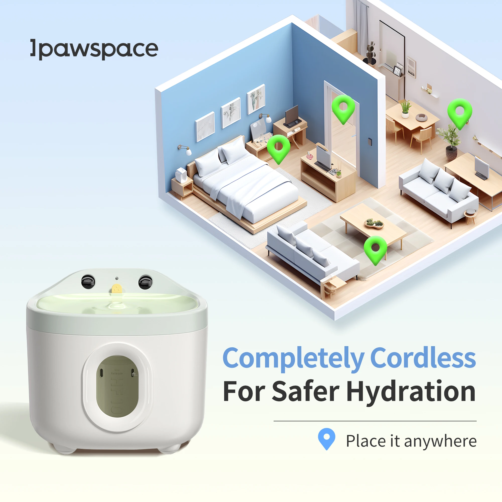 Ultrafiltration Filter Pet Water Fountain for Cat, Cordless Pet Water Feeder powered by Rechargeable Battery Automatic Cat Water