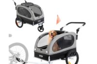 VEVOR 88 lbs 2-in-1 Pet Stroller Cart Dog Bike Trailer with Wheels Reflectors Easy Folding Cart Frame Bicycle Coupler Carrier