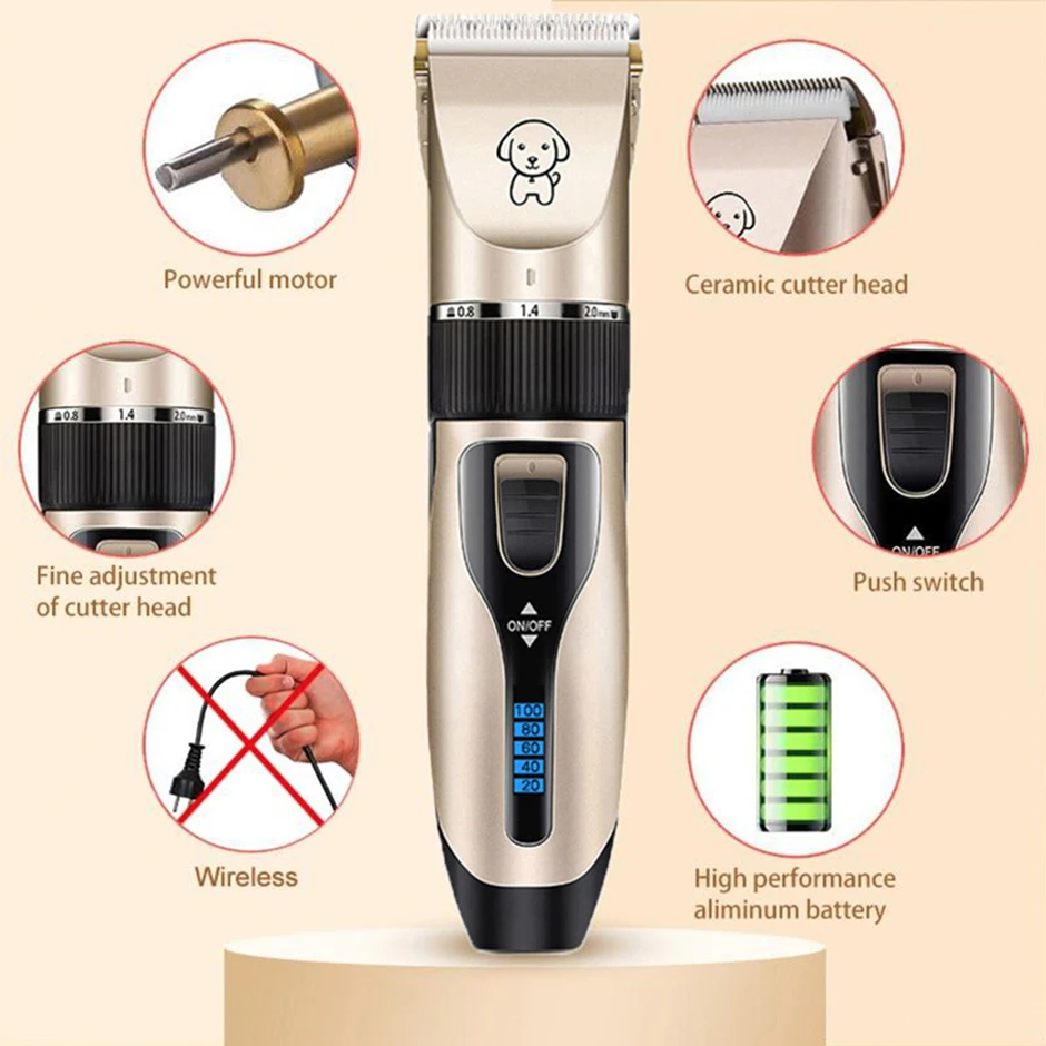 Professional Dog Hair Clipper All Metal Rechargeable Pet Trimmer Cat Shaver Cutting Machine Puppy Grooming Haircut Low Noice