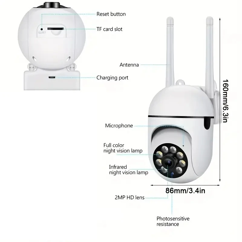 1080P HD PTZ 2.4G WIFI IP Camera Audio CCTV Surveillance Cam Outdoor Night Vision Wireless Waterproof Security Protection