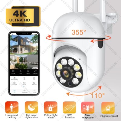 8MP Wireless Security Surveillance PTZ Camera Wifi IP Outdoor 4X Zoom Cameras AI Human Tracking Two-way Audio HD Night Color Cam