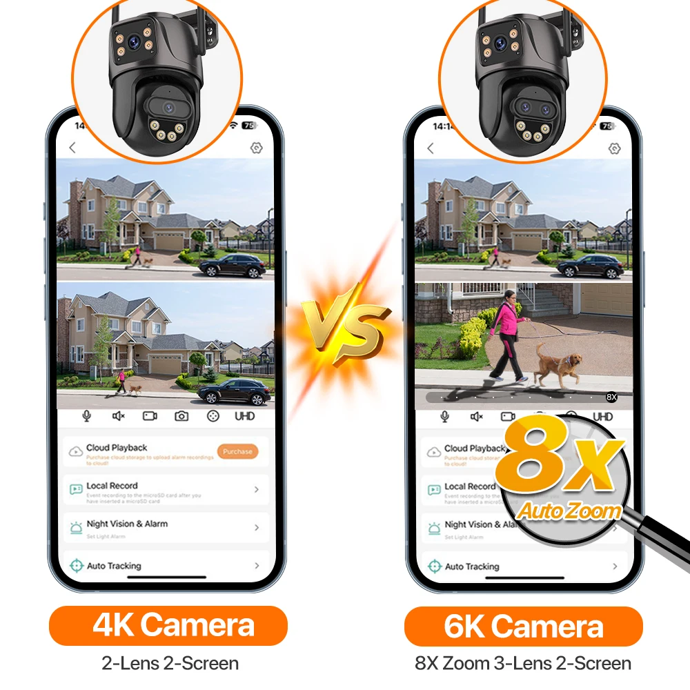 15MP HD WiFi IP Camera Outdoor 8x Zoom Three Lens Dual Screen PTZ Camera Auto Tracking Home Security CCTV Surveillance 8MP Cam
