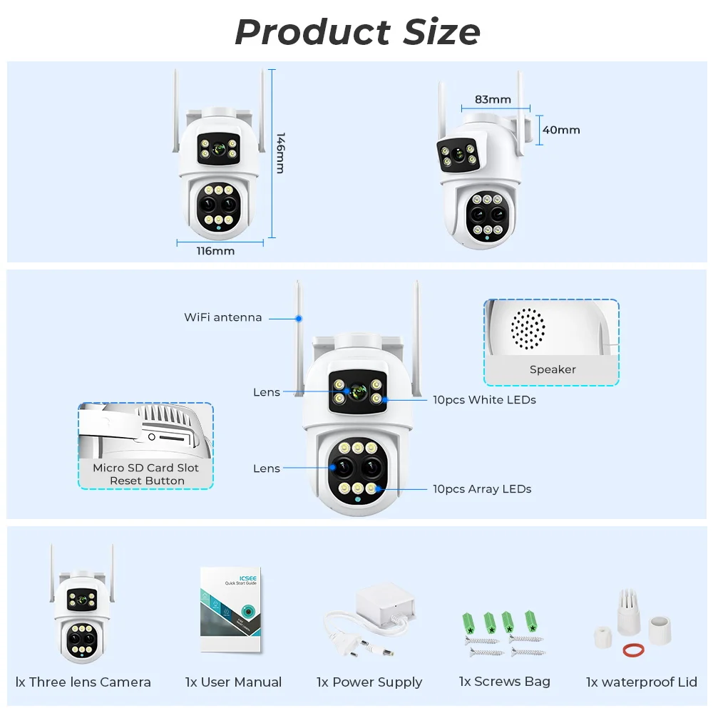 12MP 6K WiFi IP Camera Outdoor 8X Zoom Dual Screens 6MP PTZ Wifi Surveillance Camera Night Vision ICSEE APP CAM Human Detection 12MP 6K WiFi IP Camera Outdoor 8X Zoom Dual Screens 6MP PTZ Wifi Surveillance Camera Night Vision ICSEE APP CAM Human Detection