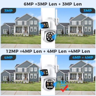 12MP 6K WiFi IP Camera Outdoor 8X Zoom Dual Screens 6MP PTZ Wifi Surveillance Camera Night Vision ICSEE APP CAM Human Detection - Image 2
