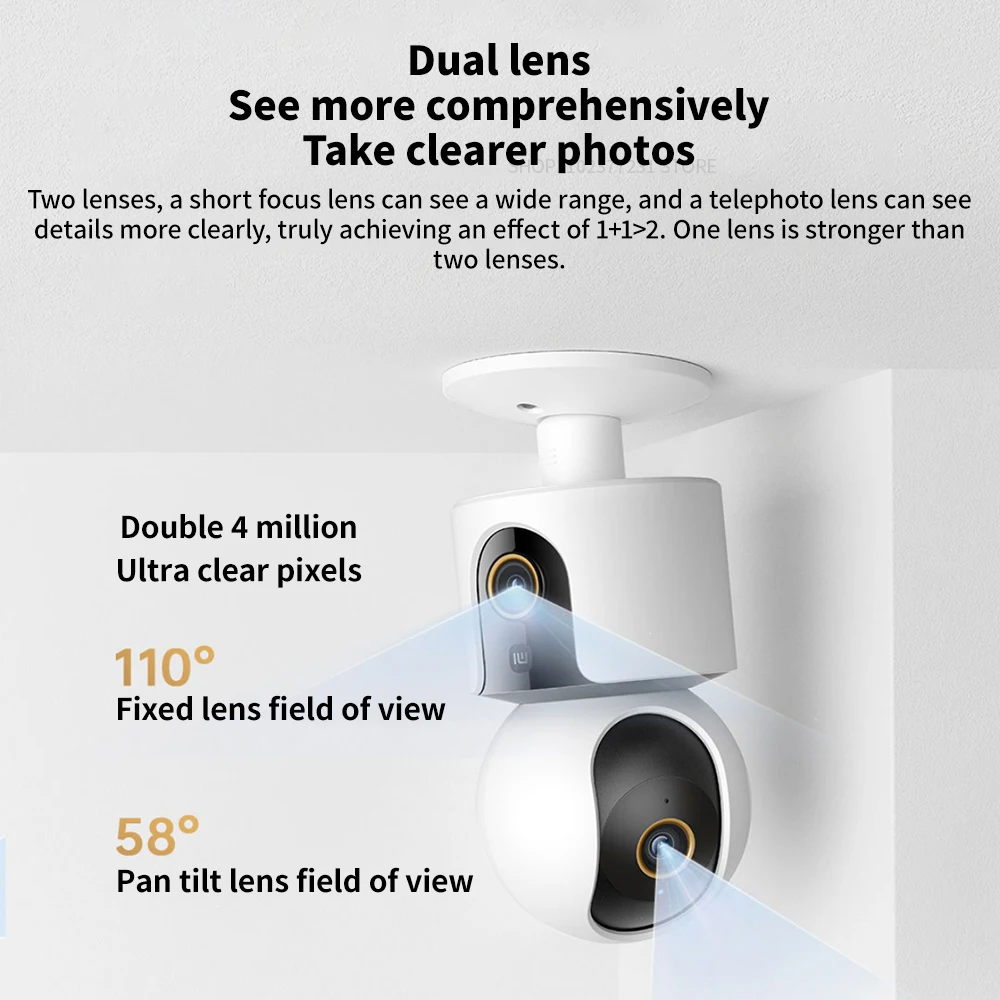 Xiaomi C500 Smart Camera Dual Lens PTZ 360° Pets&Facial Detection 4 Million pixels Full Color Night Vision WiFi 6 For MiHome app