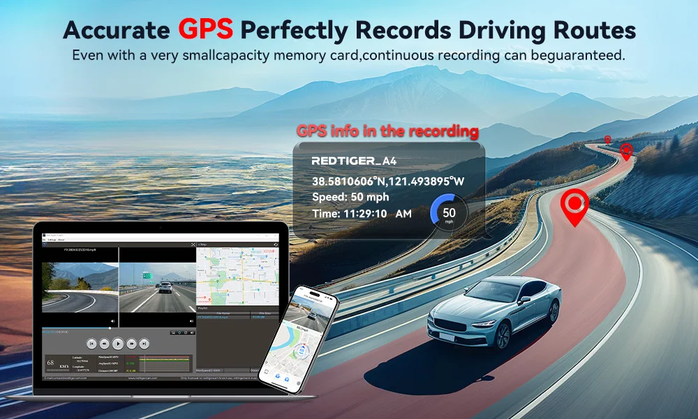 REDTIGER A4 Dash Camera Front and Rear 4k Dash Cam  Drive Recorder for WiFi GPS Car Dvr for 24H Parking Mode Black Box for Car