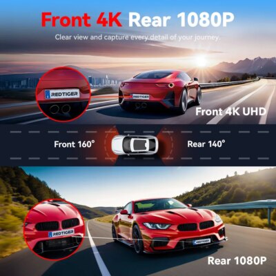 REDTIGER A4 Dash Camera Front and Rear 4k Dash Cam  Drive Recorder for WiFi GPS Car Dvr for 24H Parking Mode Black Box for Car - Image 4