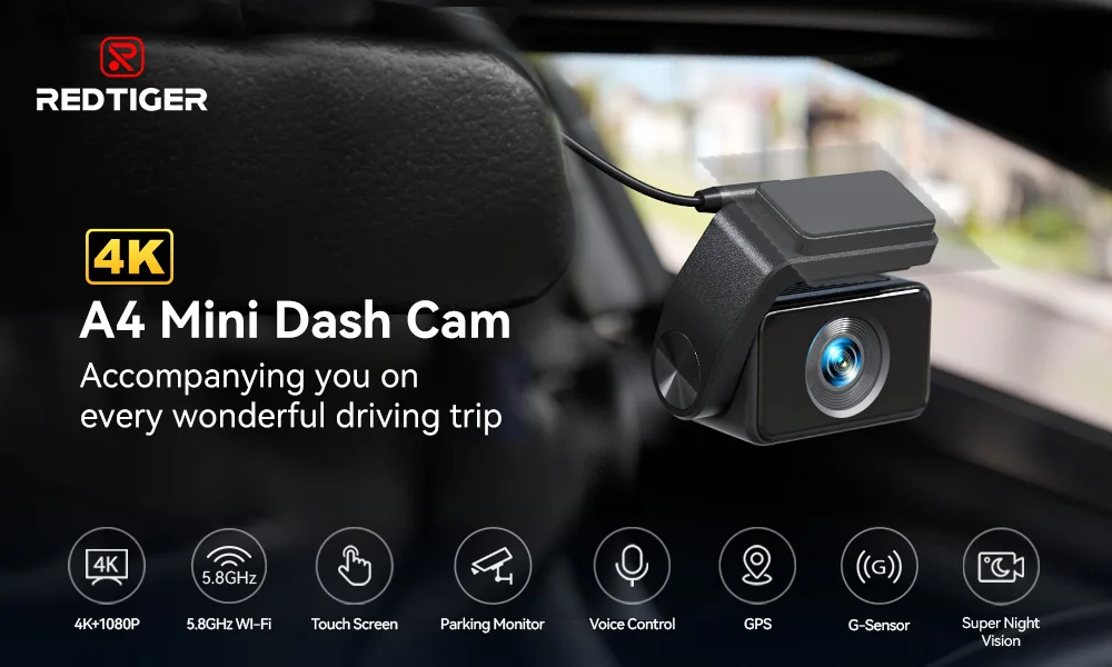 REDTIGER A4 Dash Camera Front and Rear 4k Dash Cam  Drive Recorder for WiFi GPS Car Dvr for 24H Parking Mode Black Box for Car
