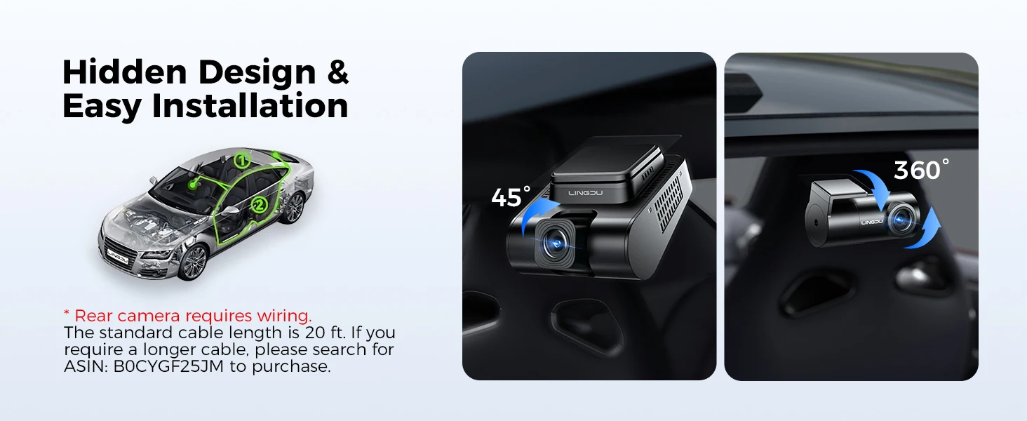 LINGDU Dash Cam V620 Front and Rear Car Camera 4K+1080P 60FPS Car DVR GPS WI-FI ADAS Voice Control Parking Mode Support Rear Cam