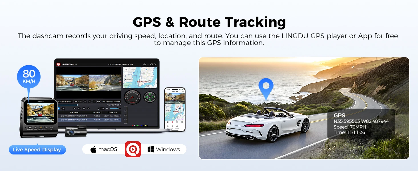 LINGDU Dash Cam V620 Front and Rear Car Camera 4K+1080P 60FPS Car DVR GPS WI-FI ADAS Voice Control Parking Mode Support Rear Cam