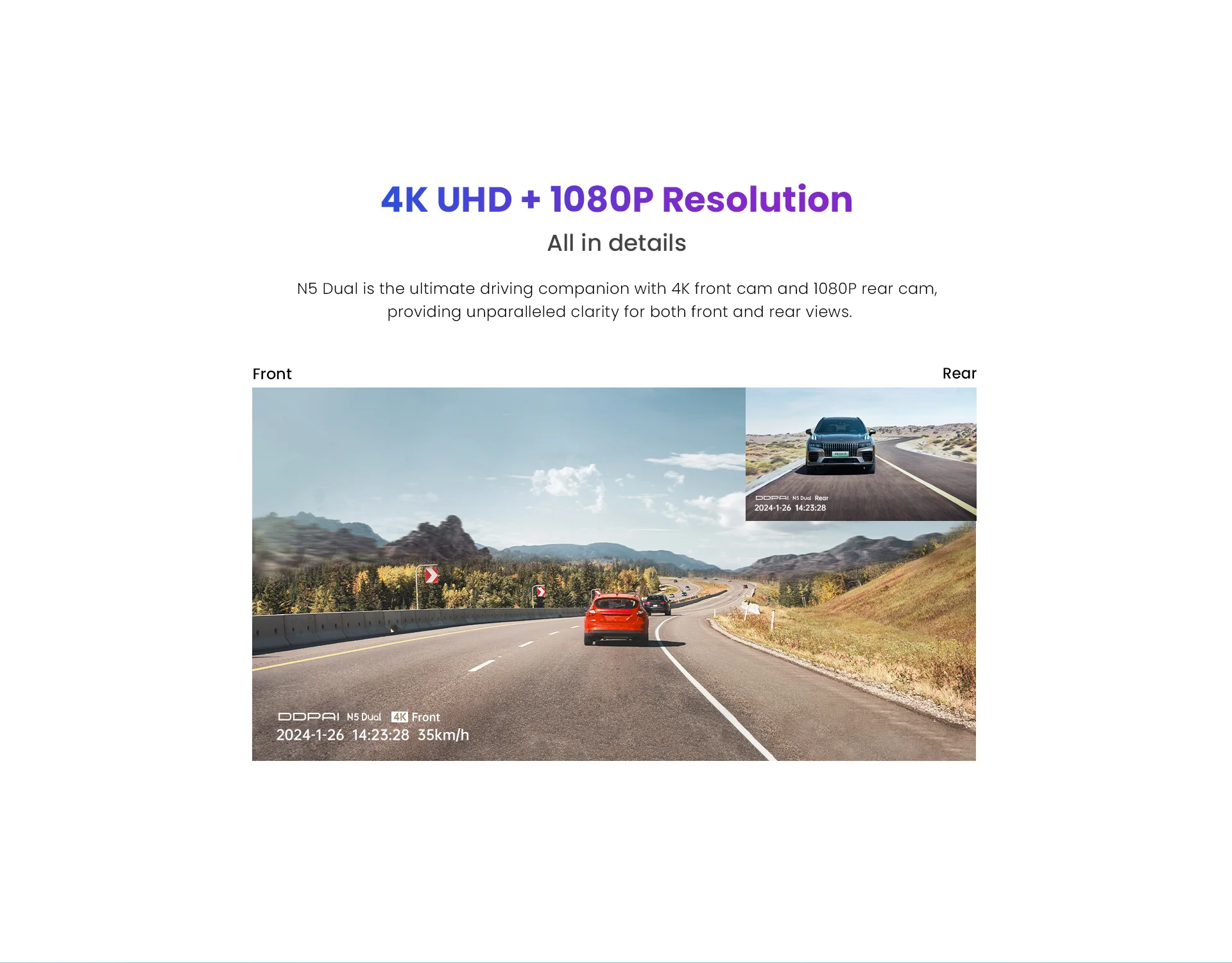 DDPAI Dash Cam N5 Dual Front and Rear 4K Ultra HD Resolution  Dash Camera NightVIS ADAS GPS Auto record