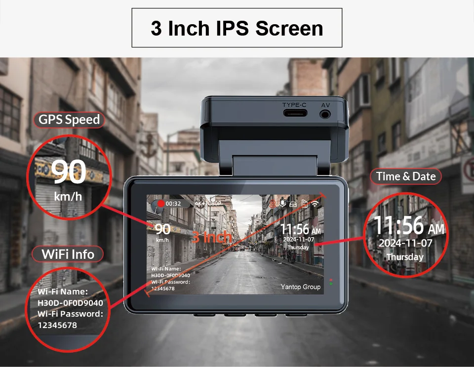 4K Dash Cam Car DVR Support WIFI GPS 4K Front And 1080P Rear Rear Camera Dual Lens Night Vision Video Recorder Black Box
