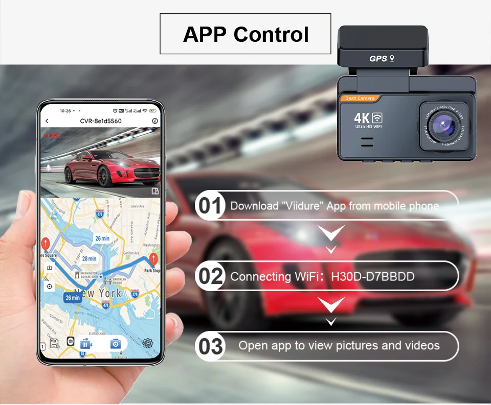 4K Dash Cam Car DVR Support WIFI GPS 4K Front And 1080P Rear Rear Camera Dual Lens Night Vision Video Recorder Black Box