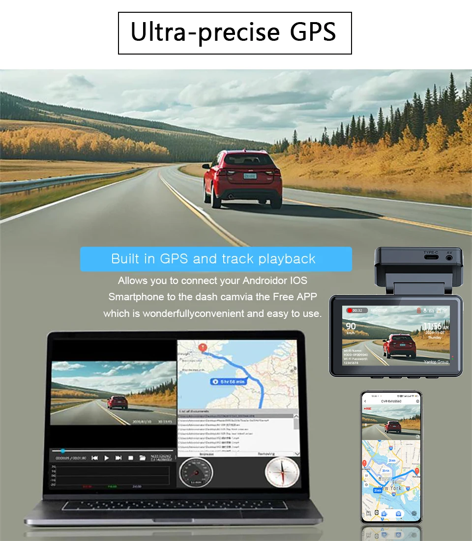 4K Dash Cam Car DVR Support WIFI GPS 4K Front And 1080P Rear Rear Camera Dual Lens Night Vision Video Recorder Black Box