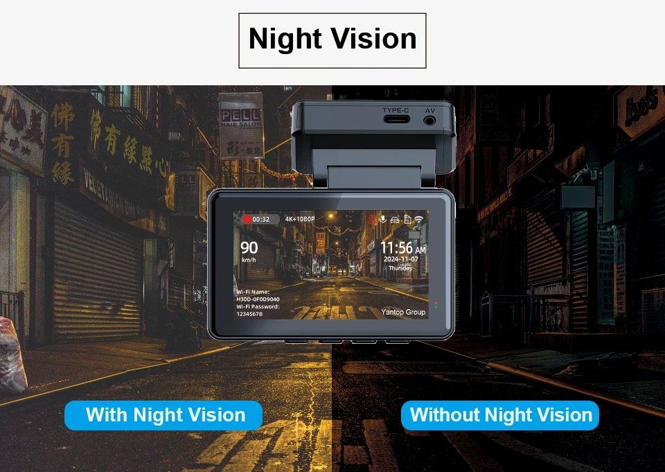 4K Dash Cam Car DVR Support WIFI GPS 4K Front And 1080P Rear Rear Camera Dual Lens Night Vision Video Recorder Black Box