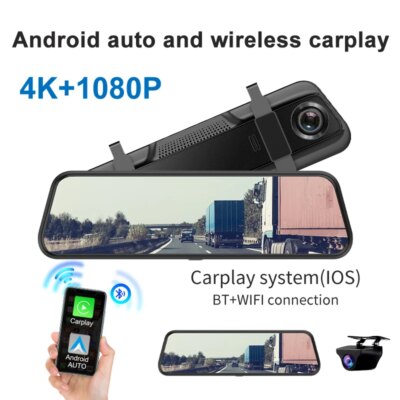 Dash Cam 4K Car Dvr Mirror Wireless Carplay & Android Auto Video Recorder 1080P Rear View Camera GPS Navigation WIFI Black Box - Image 2