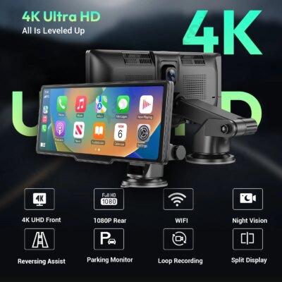 XGODY 10.26" 4K Dash Cam Wireless Carplay Android Auto Car DVR WiFi Navigation Rearview Camera Dashboard Video - Image 3