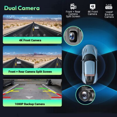 XGODY 10.26" 4K Dash Cam Wireless Carplay Android Auto Car DVR WiFi Navigation Rearview Camera Dashboard Video - Image 2
