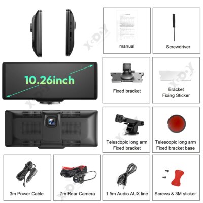 XGODY 10.26" 4K Dash Cam Wireless Carplay Android Auto Car DVR WiFi Navigation Rearview Camera Dashboard Video - Image 4