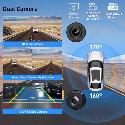 XGODY 11.3" 4K Dash Cam Wireless Carplay Android Auto Car DVR GPS WiFi Navigation Rearview Camera Dashboard Video - Image 2