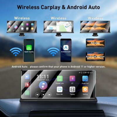 XGODY 11.3" 4K Dash Cam Wireless Carplay Android Auto Car DVR GPS WiFi Navigation Rearview Camera Dashboard Video - Image 4
