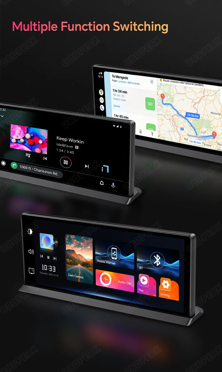 11.3 inch Car DVR 4K Dash Cam Dual Lens Wireless Carplay & Android Auto Video Recorder Monitor GPS Navigation 5G Wifi FM AUX