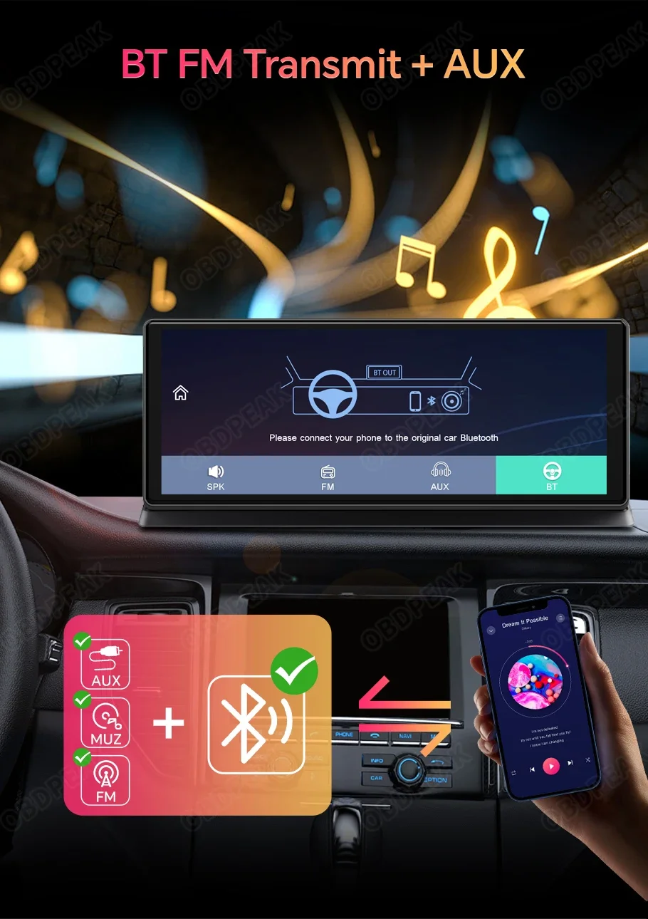 11.3 inch Car DVR 4K Dash Cam Dual Lens Wireless Carplay & Android Auto Video Recorder Monitor GPS Navigation 5G Wifi FM AUX
