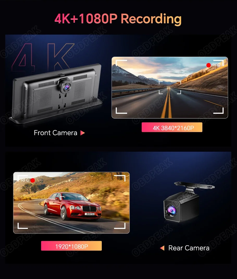 11.3 inch Car DVR 4K Dash Cam Dual Lens Wireless Carplay & Android Auto Video Recorder Monitor GPS Navigation 5G Wifi FM AUX