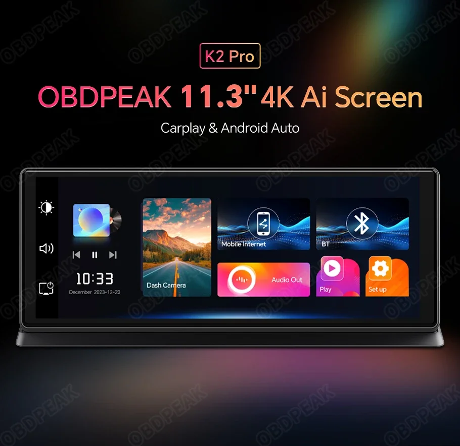 11.3 inch Car DVR 4K Dash Cam Dual Lens Wireless Carplay & Android Auto Video Recorder Monitor GPS Navigation 5G Wifi FM AUX
