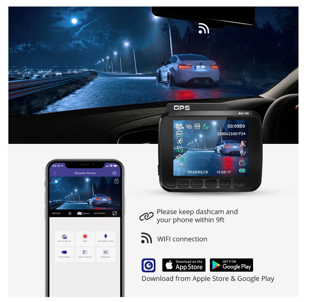AZDOME Dash Cam GS63H 4K HD Dash Car Camera Night Vision WDR Car DVR Built-In GPS Wi-Fi G-Sensor Motion Detection AZDOME Dash Cam GS63H 4K HD Dash Car Camera Night Vision WDR Car DVR Built-In GPS Wi-Fi G-Sensor Motion Detection
