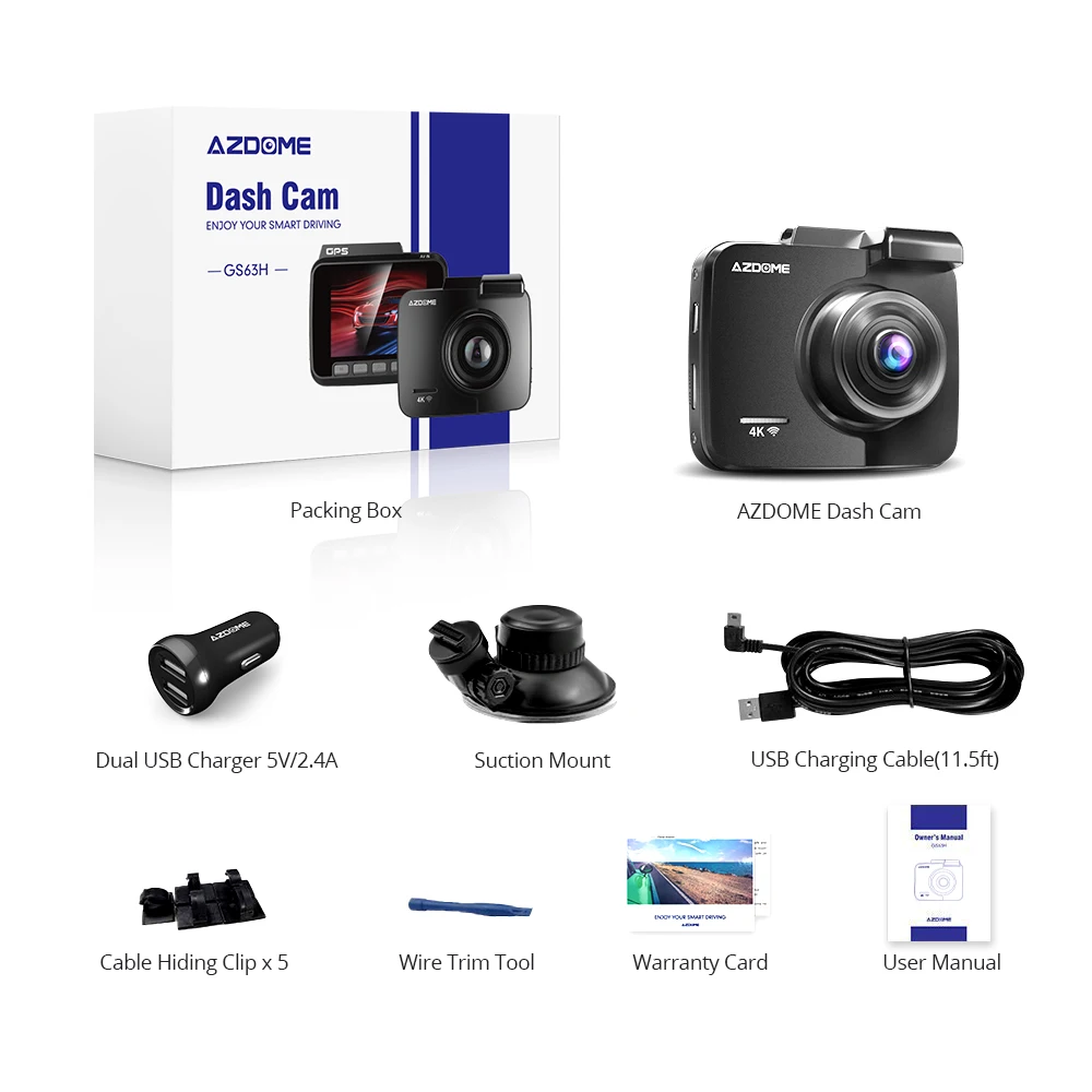 AZDOME Dash Cam GS63H 4K HD Dash Car Camera Night Vision WDR Car DVR Built-In GPS Wi-Fi G-Sensor Motion Detection AZDOME Dash Cam GS63H 4K HD Dash Car Camera Night Vision WDR Car DVR Built-In GPS Wi-Fi G-Sensor Motion Detection